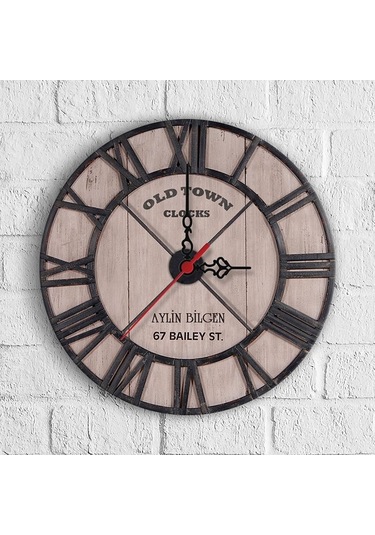 Kişiye Özel Old Town Tasarımlı Ahşap Duvar Saati 30 Cm. - 1 Çok Renkli