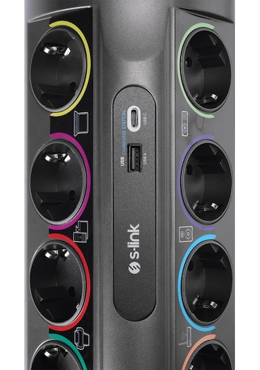 S-link Prz01 Prizhive 3m 1860 Joule 1.5mm 1 Usb 1 Typec 2.1a/5v 16a 250v 3680w 10lu Akım Korumalı Priz 3 M