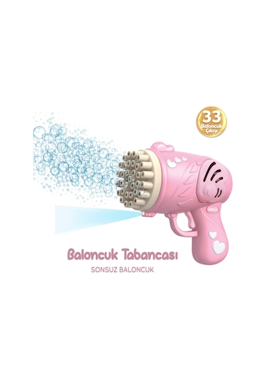 33 Kanal Işıklı Pilli Baloncuk Makinesi Köpük Tabancası Bubble Gun Machine - Pembe