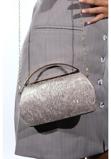 Vıoleta Altın Desenli Kadın Abiye Çanta Altın