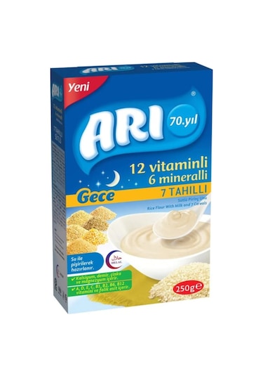 Arı Gece 12 Vitaminli 6 Mineralli 7 Tahıllı Sütlü 6+ Ay Pirinç Unu 250 G