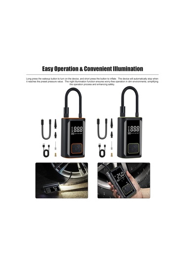 Reedark St-09 Kablosuz Elektrikli Hava Pompası, 4 Modlu Araba, Motosiklet, Bisiklet, Top , 150psı Maksimum Basınç, 2x2000mah Li-poly Batarya, Otomatik Durdurma, Usb Ters Şarj, Gece Aydınlatması Turuncu