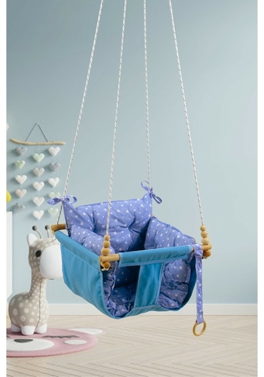Bundera Wag Swing Mavi Çocuk Ahşap Salıncak Bebek Hamak