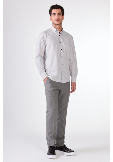 Siyah Kare Desen Regular Fit Uzun Kol Erkek Gömlek Siyah