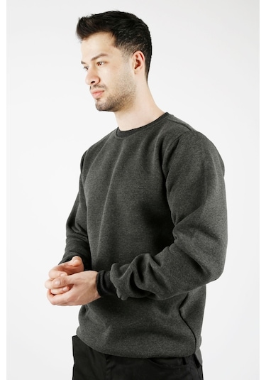 Uniprom Sıfır Yaka Sweatshirt Kalın Kumaş İçi Şardonlu Antrasit Erkek Antrasit
