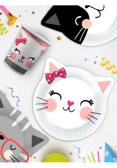 Nd Plej Kulplu Kedi Kullı Tek Kullanımlık Bardaklar Ve Tabaklar 12 Parça 131758840 25