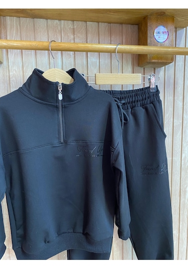 Dik Yaka Çocuk Eşofman Takım Unısex Siyah