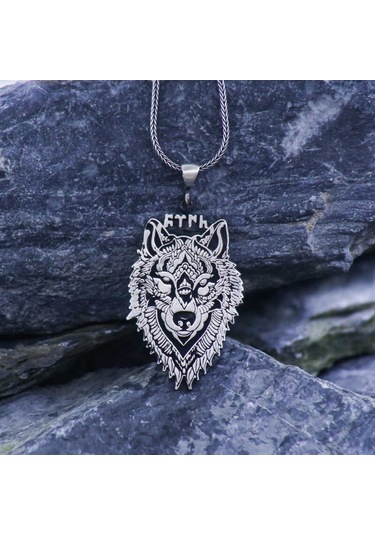 925 Ayar Gümüş Göktürkçe Türk Yazılı Kurt Gümüş Kolye Gümüş