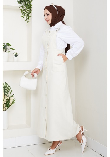 Boydan Düğmeli Gabardin Jile 1552 - Ekru Ekru