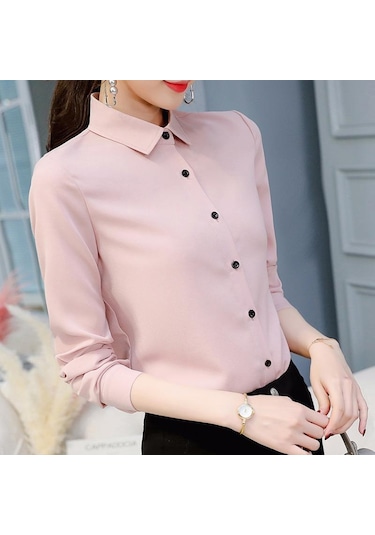 Koyu Pembe İlkbahar Ve Yaz Kadın Gömlek İnce Çok Yönlü Büyük Metre Dip Moda Günlük Uzun Kollu Gömlek Koyu Pembe