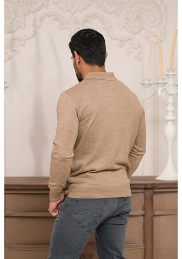 Woolen World Polo Yaka Slimfit Desenli Yünlü Erkek Triko Kazak Devetüyü