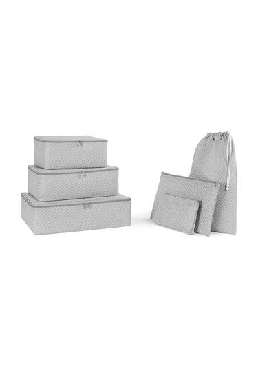 Ocean Home Textile 6'lı Gri Balıksırtı Bavul İçi Düzenleyici Set