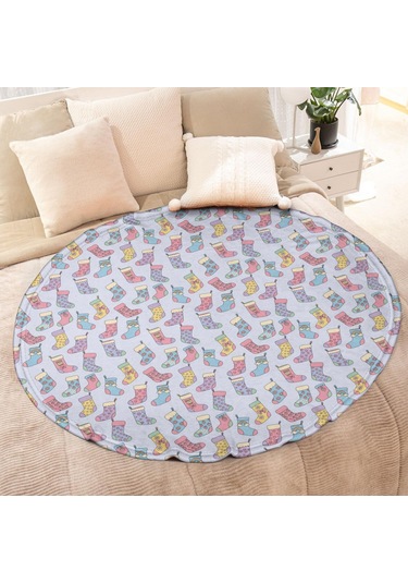 Noel Desenli 47 İnç Yuvarlak Flanel Battaniye, Yetişkin Ve Çocuk İçin, Yumuşak, Rahat Ve Hafif Noel Çorap Pastel Tonlu