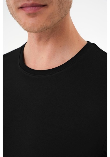 Comfort Fit Bisiklet Yaka Esnek Pamuk Casual Siyah Tişört Ts 885 Siyah