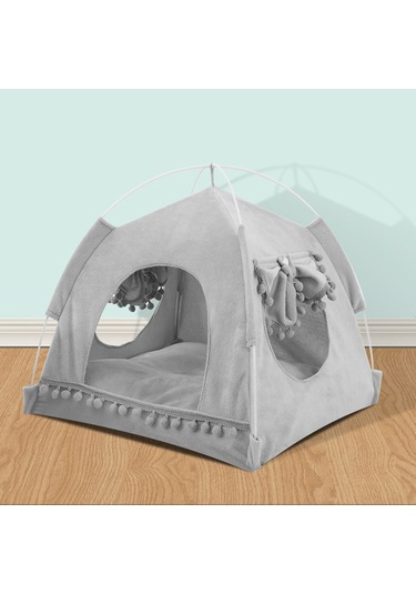 Vkemall Küçük Köpek Ve Kedi İçin Katlanabilir Dış Mekan Çadırı, Mevsimlere Uygun, Yumuşak Gri, Orta Boy 2.5kg'a Kadar Uygun