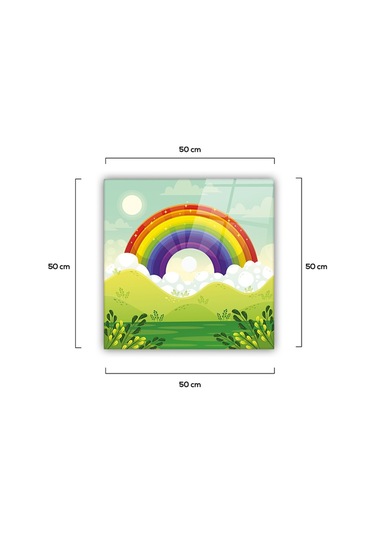 Cam Avize Göbeği Gökkuşağı - Yeşil Zemin 50 CM x 50 CM Çok Renkli