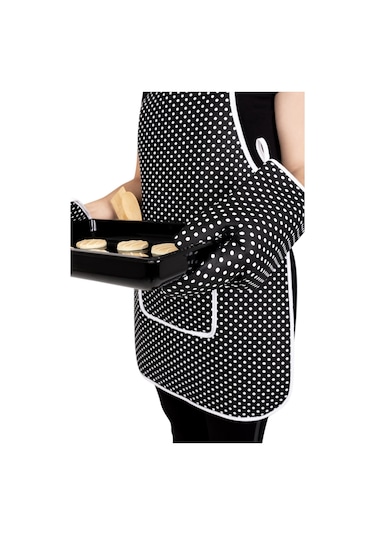 4 Lü Mutfak Çeyiz Seti Mutfak Önlüğü , Fırın Eldiveni Ve Tutacak Takımısiyah Puantiye