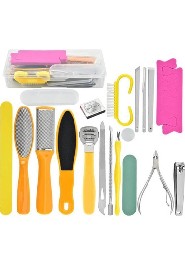 Shineyee 20'li Profesyonel Ayak Bakım Seti - Ölü Deri Temizleyici Ve Tırnak Törpüleme Aletleri, Sarı Renk