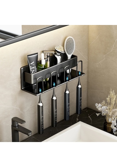 Diş Fırçası Standı Raf Organizatör Elektrikli Diş Fırçası Duvara Monte Tutucu 4-black İspanya Siyah