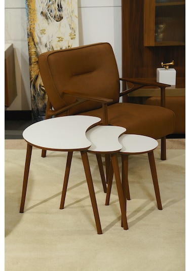 Berlin 3'lü Zigon Sehpa &100 Mdf Beyaz