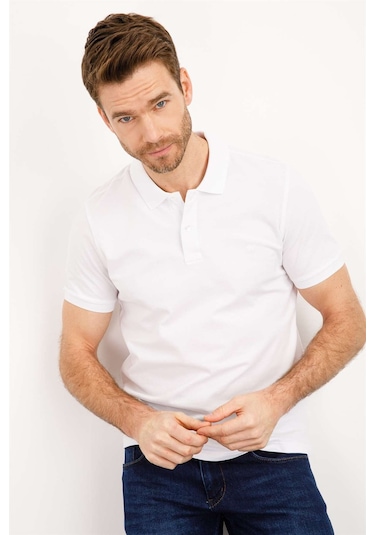 Igs Modernfit Dar Kalıp Erkek Polo Yaka Tişört Beyaz