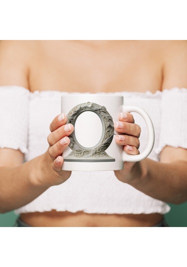 O Harfi Bardak, Monogram 330 Ml Barok Oymalı Görünüm Beyaz