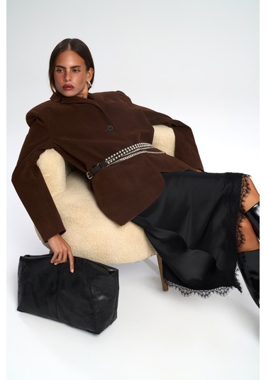 Lina Dantel Detay Siyah Saten Etek Siyah