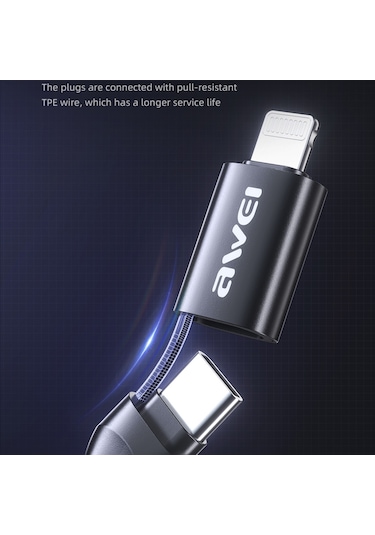 Awei Cl-126 1.2m 4 İn 1 Usb Usb-c / Tip-c 8pin Veri Hızlı Şarj Kablosu Mavi