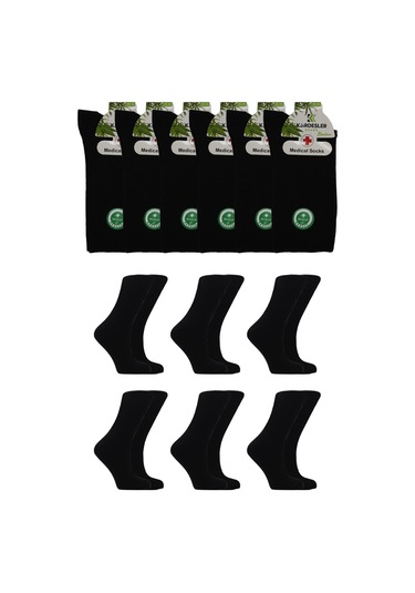 Bambu Kadın Siyah Soket Diyabetik Lastiksiz Şeker Çorabı Sıkmayan Çorap 6'lı Paket Siyah