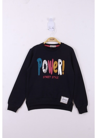Toontoy Kız Çocuk Power Renkli Baskılı Sweatshirt Siyah