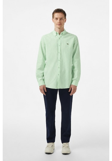 Lacoste Men's Regular Fit Button-down Collar Linen Shirt Green Erkek Düğmeli Yaka Keten Gömlek Yeşil Lacoste Men's Regular Fit Button-down Collar Linen Shirt Green Erkek Düğmeli Yaka Keten Gömlek Yeşil