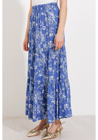 Kadın İndigo Desenli Uzun Viskon Etek 1898 1898bgd19-043-14688 001