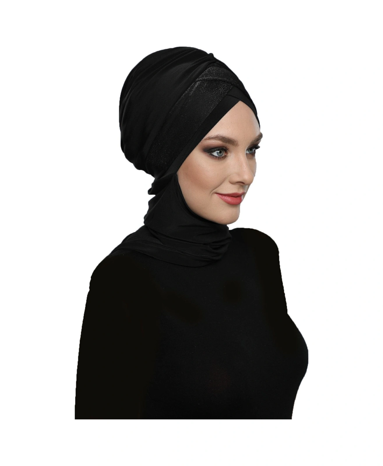 Çapraz Pike Atkılı Astarlı Siyah Hazır Türban Tesettür Bone Siyah