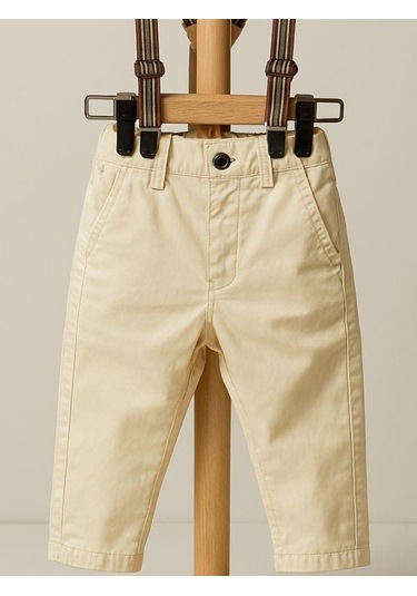 Erkek Bebek Askılı Pantolon-15710 Krem