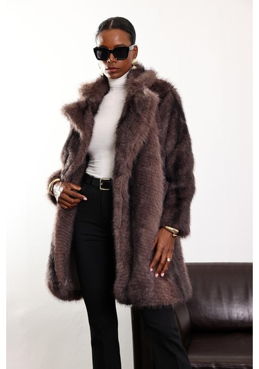 Vizon Midi Boy Hacimli Kürk Vizon