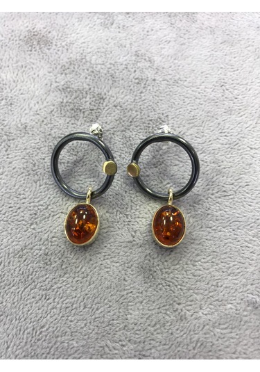 Gumusevi Kehribar Taşli 925 Ayar El Işi Gümüş Küpe