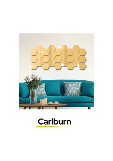 Özel Üretim Dekoratif Modern Altıgen Ev Ofis Duvar Dolap Yapışkanlı Akrilik Gold Ayna Seti 12 Adet