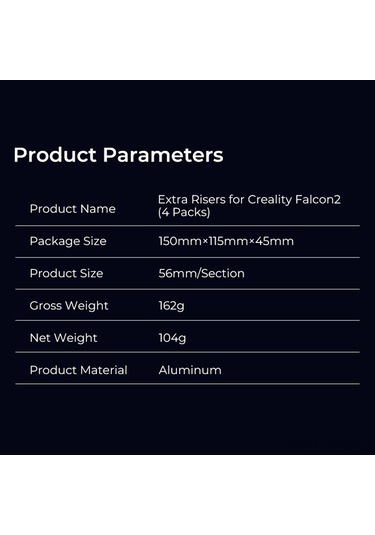 Yuntech01 Creality Falcon 2 İçin 4 Adet Alüminyum Yüksekliği Artırıcı Ayak, 56mm Ekstra Yükseklik Parçaları