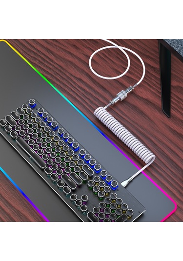 Maiyame Hxsj H-1 Mekanik Klavye航插kablosu, Usb-type-c, Nylon Dokuma, 2.2m Uzatılabilir Veri Kablosu Beyaz