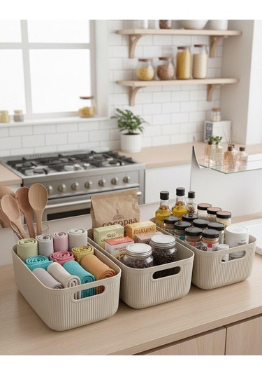 Okyanus Home Linea Smart Box Bej 3'lü Set 2400 Ml Bej