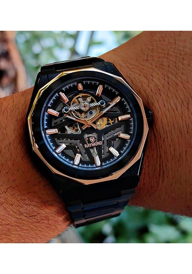 Raymond Çelik Otomatik İskelet Tasarım Erkek Kol Saati Siyah