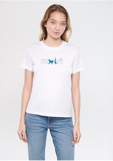 Mavi - Mavi Kedi Logo Baskılı Beyaz Tişört 1611478-620 Beyaz