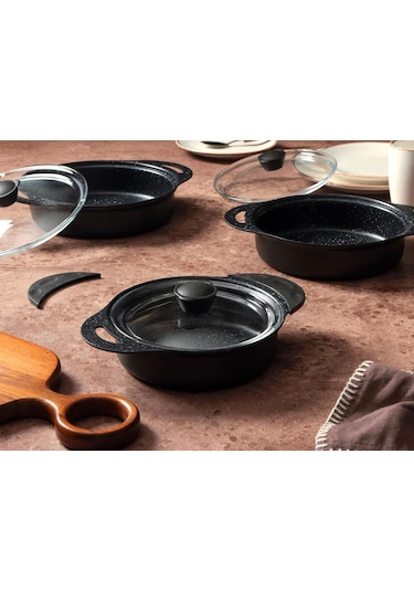 Porland Anolon Siyah Sahan Takımı 6 Parça Siyah