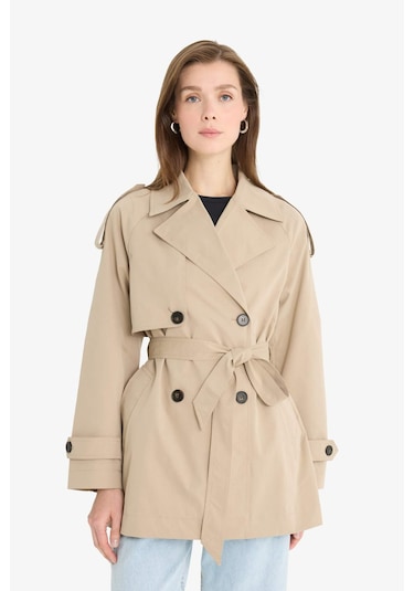 Defacto Regular Fit Kemerli Düğmeli Cepli Trençkot E8583ax25aubg501 Bej