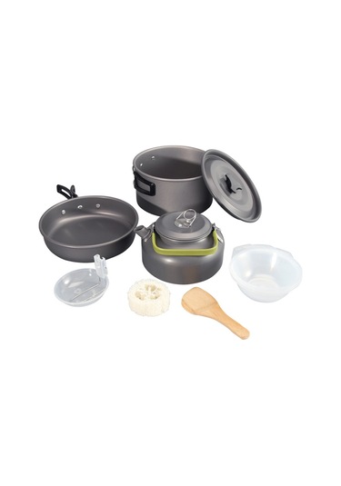 Halın Ds-308 Kulplu Tava Kamp Tencere Tencere Seti 2-3 Kişilik Fda Yok Bpa Içermez - Yeşil