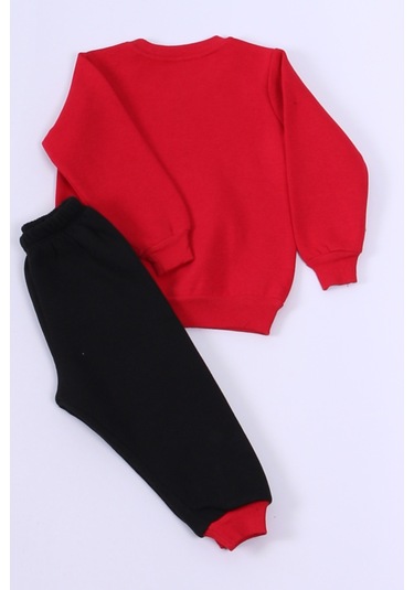 Erkek Bebek 3 İplik Eşofman Takımı Ayıcık Baskılı A40 Kırmızı