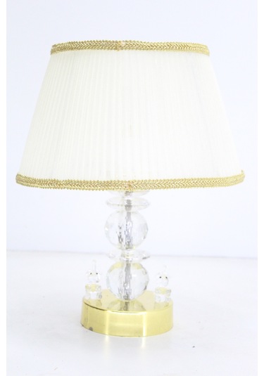 Kristal Taşlı Masa Abajuru Gece Lambası Yatak Başı Lambası Bej