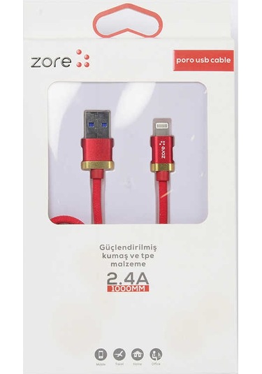 Mobilteam Kırmızı Poro Lightning Usb Kablo 1m