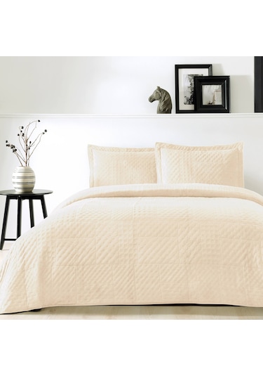 Taç Alvin Yatak Örtüsü Seti, Çift Kişilik Bej