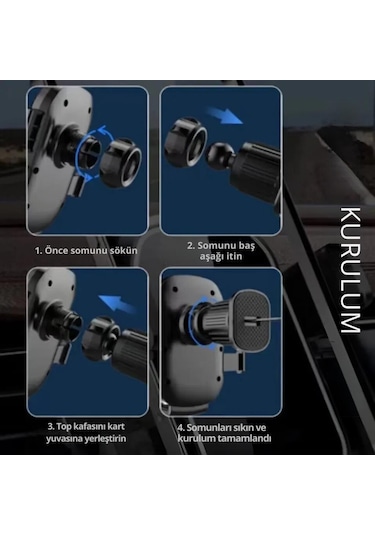 Coofbe Airwent Ultra Güçlü 360 Döner Klipsli Havalandırma Araç İçi Telefon Tutucu Araç Tutucu Siyah